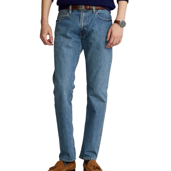 Polo Ralph Lauren Jeans Hampton Relaxed Straight Mens 42x32 Blue Denim Mid Wash - Picture 1 of 14